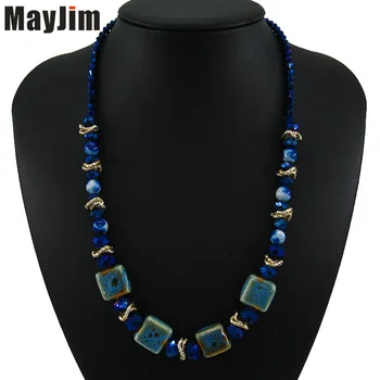 MayJim Declaración de las Mujeres de la Moda Collar de Cristal de la Vendimia de cerámica Collar de Cadena de Oro de Bolas Gargantilla Collares & Colgantes de Bisutería