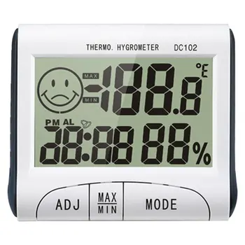 Mini LCD Digital de Interior Higrómetro del Termómetro de Temperatura Humedad Medidor de Reloj de Escritorio DC102 Con Soporte Magnético