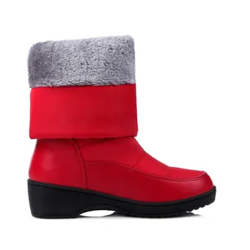MORAZORA Más el tamaño de 35-44 negro rojo botas de nieve de las mujeres del cráneo mediados de los talones de la plataforma de botas de felpa cálida de invierno botas de mujer zapatos de calzado