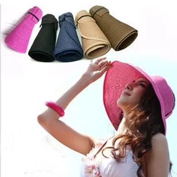 La moda Plegable y fácil de llevar de viaje a las Mujeres de verano de protector solar sombrero personalizado sombrero de paja vacía la parte superior de la magia de la etiqueta engomada del Sombrero de Paja