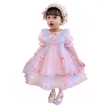 Español turco Vintage Vestido para las Niñas de Bebé de Lolita de Disfraces de Navidad de Niño de color Rosa de Encaje Vestido de Princesa de la Pascua Vestido de Comunión