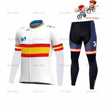 2020 España Movistarful de Campeones de la Edición Hijos de Otoño de Manga Larga Jersey de Ciclismo Conjunto de los Niños en Bicicleta de MTB de la Ropa Ropa Ciclismo