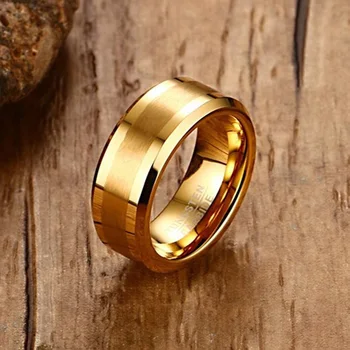 Mens Anillos de 8 mm de Carburo de Tungsteno de Oro-color del Anillo de Dedo para los Hombres de Compromiso de la Boda Bandas de Ajuste de la Comodidad de la Moda de la Joyería anillos anel