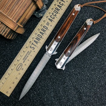 VG10 de acero de Damasco al aire libre de bolsillo cuchillo plegable de camping portátil cuchillo de caza de arena de hierro mango de madera cuchillo de bolsillo de la EDC herramienta