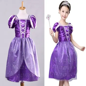 Los niños de las Niñas de Cuento de hadas de Aurora, Rapunzel de Encaje Vestido de Fiesta de Cumpleaños de color Púrpura Vestidos de Niña Princesa Traje de 3 a 10 años