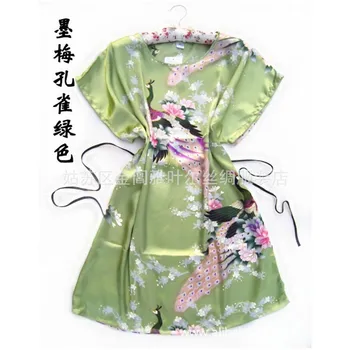 Venta caliente de la Moda de color rosa caliente de pavo real de la Mujer en China de la Seda Rayón Traje de Baño Vestido de los pijamas de Una Tamaño de la Flor del Envío Libre