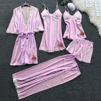 Lencería Sexy pijamas para mujeres kigurumi casa de ropa camisón de Encaje de la ropa de Dormir Ropa interior Babydoll ropa de dormir Vestido de 5PC Traje h4
