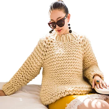 Invierno 2020 de Gran tamaño Grueso líneas Ultra-grueso suéter de envío Gratis Suave y Cómodo jersey suéter Puro de la mano de las Mujeres Suéter