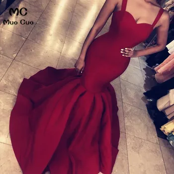 Las Mujeres 2020 Rojo De La Sirena Vestidos De Noche Largos Correas De Espagueti De Novia De Encaje Hasta La Espalda De Satén Elástico Vestidos De Noche Vestido De Fiesta
