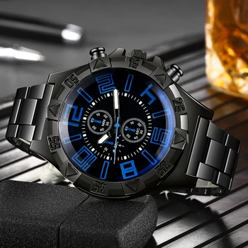 HEZHUKEJI Casual Relojes de Deporte para los Hombres Azul de la parte Superior de la Marca de Lujo de Acero Inoxidable Reloj de Pulsera de Hombre Reloj de Moda reloj de Pulsera