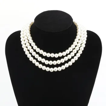 Multi - Color De La Tres - Capa De Perlas Clásico Corto Collar De Perlas Europeos Y Americanos De La Moda Accesorios