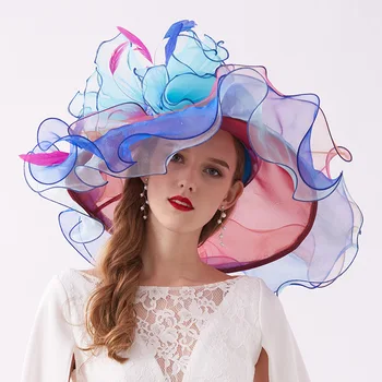 Vestido de Organza y Fascinador de la Boda Sombreros para las Mujeres Elegantes Bodas Flor Sombreros de encabezamiento de mariage de la Boda Accesorios de 9 Colores