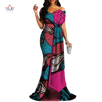 2020 Africanos Vestidos Para Las Mujeres Bazin Riche Estilo Femme Africana De Ropa De Señora De Impresión De Cera Más El Tamaño De La Parte Larga De La Boda Vestido De Wy4378
