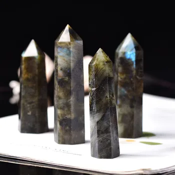 1PC Naturales de Cristal Labradorita Columna de Cuarzo Punto de Reiki Mineral de Piedra de Curación Obelisco Varita Para la Decoración del Hogar, Regalos de BRICOLAJE Decoración