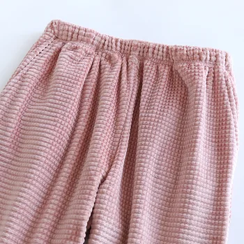 Japonés nuevo estilo de otoño y de invierno par de pantalones simple de franela caliente los pantalones de las mujeres de la isla de lana hombres a casa de los pantalones de terciopelo pantalones