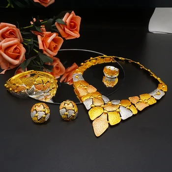 Conjuntos de joyas de Oro 24K para las mujeres de la joyería Africana de la boda regalos de la fiesta nupcial de la Pulsera del Collar de los Pendientes de Aro Conjunto