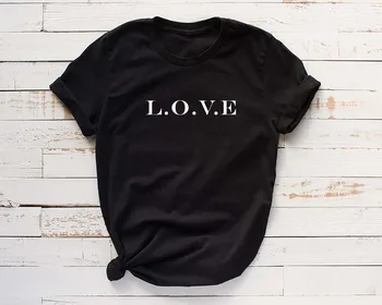 L. O. V. E Cartas De Impresión Camisetas De Las Mujeres Del O-Cuello De La Camiseta Negra Camiseta Más De Moda De La Camisa Coreana De Ropa Hipster Streetwear