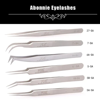 Abonnie Pestañas inoxidable para la venta de la ceja de herramientas profesional de extensiones de pestañas postizas de punta plana tijeras pinzas