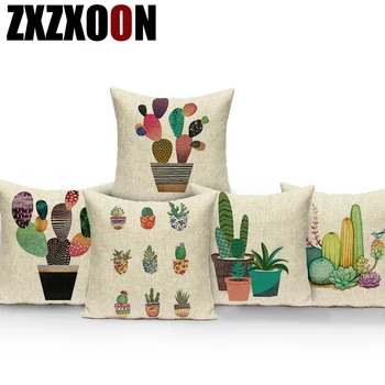 Tropical Verde de la Planta de Cactus Fundas de Almohada Decorativa de la Plaza de la Ropa de cama de Algodón Sofá de la Casa de la funda del Cojín para el Dormitorio Funda Cojines