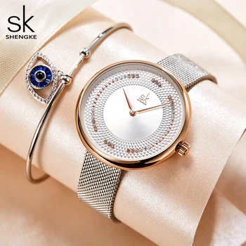 SHENGKE 2020 Reloj de Señoras de la Perla de Lujo de las Señoras Reloj de Cristal de las Mujeres Relojes de Oro Rosa de la Mujer Relojes Relogio Feminino Montre Femme