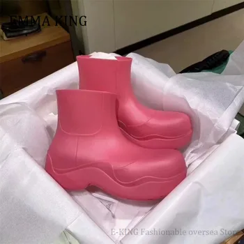 2020 De Otoño Invierno De La Mujer De Goma Botines De Moda Color Caramelo De La Plataforma Impermeable Rainshoes De Espesor Inferior Slip-On Botas Mujer