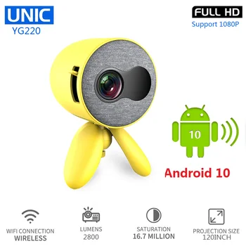 UNIC YG220 LED MINI Proyector 480*272 Píxeles Proyector 4K Full HD 1080P Android 10 CAJA de TV WIFI Proyector Soporte de Youtube, Netflix