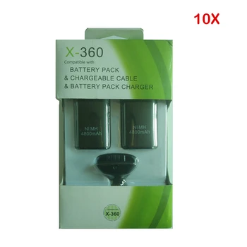10Pcs/Lot 4800mAh Batería+Cargador para Xbox 360 de la Batería Xbox 360 Wireless Controller Pad Ni-MH Negro/Blanco Mayorista