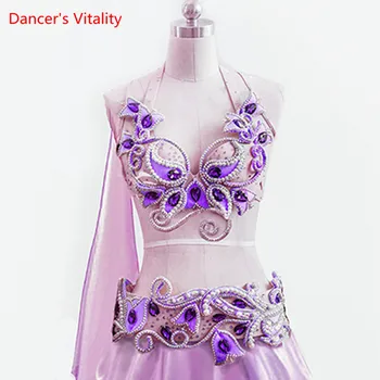 Las mujeres en Etapa de Baile y el Desgaste de 2018 Danza Oriental Diamantes Bra& Correa y de la Falda de Bellydance Traje de 3 piezas de Vestuario para Danza del Vientre