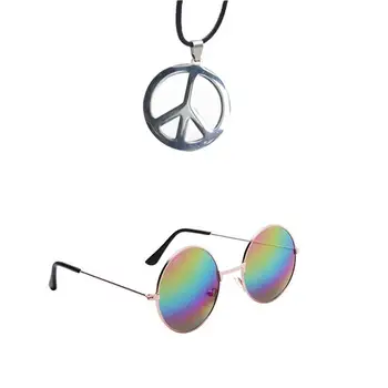 Hippie Gafas de sol Signo de la Paz Colgante Pendientes arco iris de la Campana de 60 o 70 Hippie de Vestir Accesorios Decorativo