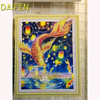 DAIFEN 5D DIY Especial de Diamante en Forma de Pintar peces linterna de la Costura 3d Taladro Mosaico Bordado de Regalo por ejemplo 40x50cm DH
