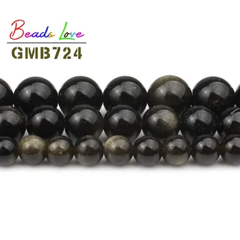 Natural de Piedra de Obsidiana Dorada Ronda Suelta Perlas 6 8 10 12 mm Espaciador Perlas para la Joyería hecha a Mano Diy Craft Pulsera de 15 Pulgadas