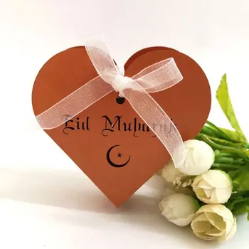 25pcs de Corte Láser Hueco Amor del Corazón de Chocolate, Caramelos de la Caja Con Cinta Feliz Eid Mubarak Ramadán Parte de la Decoración de DIY