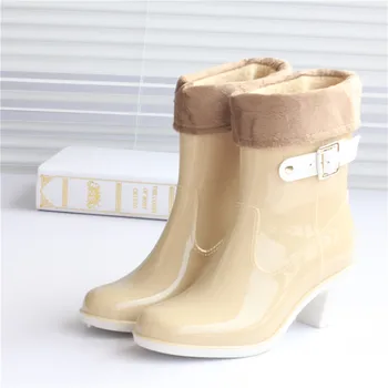 La moda de invierno botas de lluvia de las mujeres botas de agua botas de tacón alto de la lluvia zapatos de goma jardín de zapatos de señora