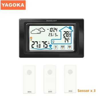 Tres Sensores Touch control digital de temperatura, instrumentos de interior y al aire libre de la estación meteorológica de reloj
