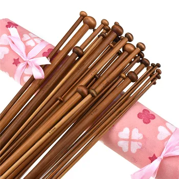 36Pcs Agujas de Tejer de Bambú Fijado en 18 Tamaños de 2.0 mm-10.0 mm Punto Único Hilo de Tejer Agujas de Tejer Ganchos Kit de Accesorios de Costura