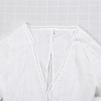 Las mujeres Ven a Través de Tanque Sexy V-cuello de Encaje Pura Profunda V-cuello de Manga Corta Crop Top Blanco de la Camiseta Tops 2019 Blanco Bikini Cubrir