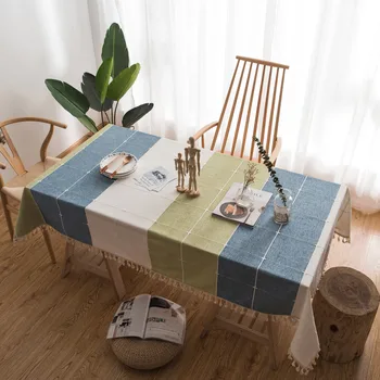 2019 Nuevo estilo coreano de Lino de Algodón Mantel Café azul 5 colores de Encaje Bordado con Flecos Rectángulo mesa de Comedor de tela textil