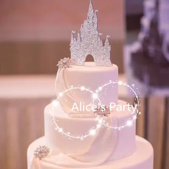 Papel de plata Hielo castillos de wedding Cake Toppers Decoraciones de Fiesta Nupcial de la Ducha de Oro Cake Bunting Lainio Snow castillos Foto Prop