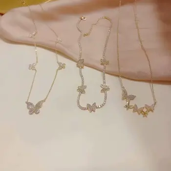 De lujo Cúbicos Circón Mariposa Colgante&collares para Mujer Delicada Joyería 14K de Oro de la Cadena Gargantilla Collares