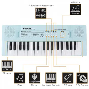 37 Teclas de Teclado Electrónico Piano Digital Tecla de Música de la Junta de los Niños Regalo Musical Iluminación Azul y Rosa Opcional