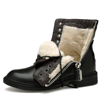 Genuine leather Invierno Botas hechas a Mano de Cuero de Vaca de los Hombres Botas de tamaño 36-47 de la Felpa de Piel de Tobillo de Cuero botas de Nieve zapatos de invierno para los hombres
