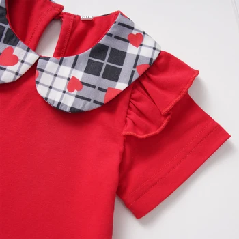 OPPERIAYA de las Niñas de Bebé Ropa de Corazón de Impresión Cuello Redondo mangas y Cuadros de Liga Faldas 2pc el Día de san Valentín Traje para la Fiesta