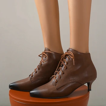 Karinluna 2020 de la Nueva Oficina de la Marca de las señoras Delgadas con Tacones zapatos de las mujeres 2020 Nuevas Llegadas Casual con cordones Cortos de Felpa Botas de Tobillo