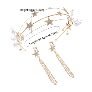 Color dorado Simple Corona Con Aretes Estrellas Nupcial Tiara de la Boda Accesorios para el Cabello Diadema de Moda Coronas el Pelo de la Muchacha de la Joyería