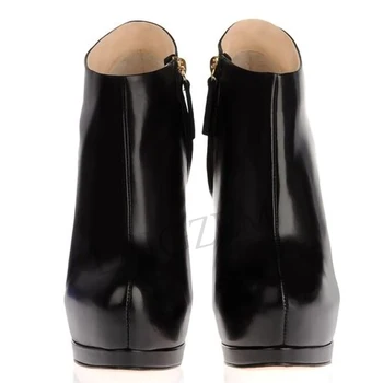 LAIGZEM Botas de color Negro con Puntera de la Plataforma de Tacón de Aguja de la Moda Botines de encargo de las Señoras Zapatos de Mujer Botines Laigzem de Gran Tamaño 34-52