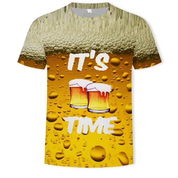 La cerveza Cartas de los Hombres T-Shirt la Impresión 3D de las Mujeres de los Hombres Divertidos de la Novedad de la Camiseta del O-Cuello de Manga Corta Tops de Moda de la Calle Superior Camisetas de gran tamaño