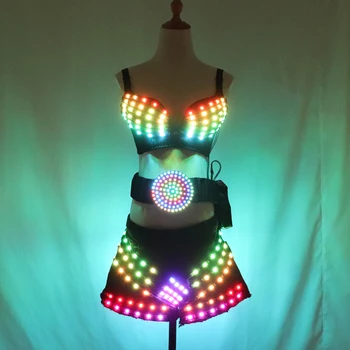 A todo Color del Led Luminoso de la Luz de la Parte de la Falda de la Chica Sexy Luz Led Con Trajes de Led Cinturón de Salón de baile Traje de Baile DJ DS Bra Traje