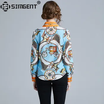 Simgent Camisa de Señoras de la Moda Elegante de Manga Larga Collar de Vuelta de la Primavera Nueva Impresión Mujer Blusa Tops Ropa Bluse SG93281