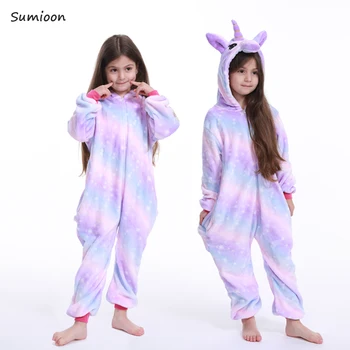 Kigurumi de los Niños ropa de dormir para Niños Niñas Unicornio Pijama de Franela Niños Stich Unicornio Pijamas Bebé Set de Animales de Invierno Mamelucos