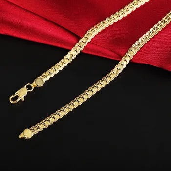 DOTEFFIL de la Plata Esterlina 925 18k Oro de 20 Pulgadas de 6mm Completa de los Lados de la Cadena Collar De Mujer de Hombre de Moda de la Boda Encanto de la Joyería